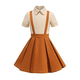 1950s Retro Vintage Midi Swing Dress Flare Dress Short Sleeves Solid Color Fit  Flare Swing Fancy Dress Girls' Children's Day Masquerade Vacation Dailywear Bir