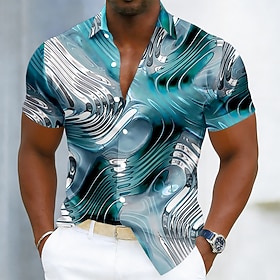 Per uomo Geometrico Colore sfumato Arte astratta Camicia Camicia in raso Camicia elegante Manica Corta Moda Casual Quotidiano Vacanza Estate Primavera Collo ri