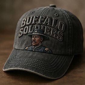 Buffalo Soldier Art Hat Vintage Cap Embroidered Military Soldier Design, Adjustable Retro Baseball Cap, Men's and Women's Military Heritage, Patriotic Hat for