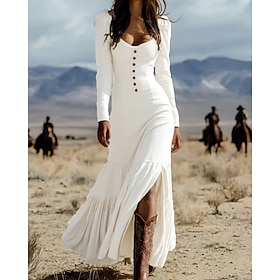 Per donna Abito Lungo Maxi Abito Abito Bianco Abito Vintage Vestito Casual Elegante Vintage Moda Quotidiano Vacanza Festa serale Vestibilità regolare Semplice