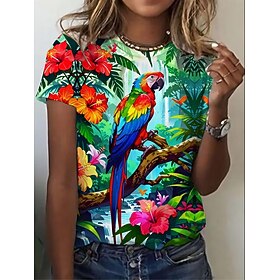 Women's T Shirt Print Graphic Animal Bird Vintage Stylish Classic Short Sleeve Crew Neck Regular Tops Daily Weekend Blue Green Summer Spring