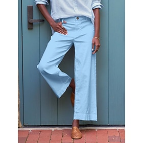 Per donna Finto cotone e lino Gamba larga Chinos Pantaloni Estivi Vacanza Streetwear Essenziale Lunghezza alla caviglia Vita media Semplice Tasca Como