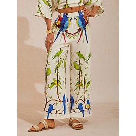 Pantalon à jambes larges en satin soyeux Canopy Song, taille élastique.: retailer-supplied image