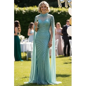 Mermaid Trumpet Sweep Brush Train Wedding Guest Dress Formal Dresses Evening Gown Evening Gown Elegant Glittering Celebrity Style Sleeveless Crew Neck Evening