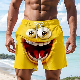 Per uomo Illusione ottica Fantasia Cartone 3D Faccia Sorridente Costumi da bagno Pantaloncini da mare Pantaloncini da Surf Misura del girovita medio H