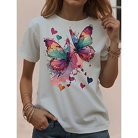 Women's T Shirt Print Graphic Animal Butterfly Vintage Stylish Basic Short Sleeve Crew Neck Round Neck Regular Tops Daily Weekend Blue White Red Black White Ye