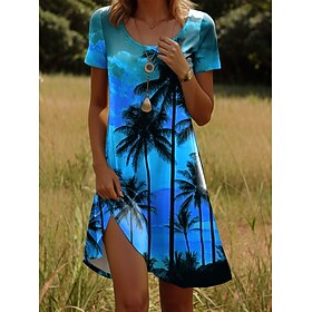 Women's Mini Dress T Shirt Dress Tee Dress A Line Dress Summer Dress Casual Daily Regular Fit Floral Graphic Short Sleeve Crewneck Blue Yellow Orange Green Sum