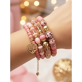 Women's Boho Style Acrylic Alloy Bracelet Set – Multiple Colors, Heart Charm, Perfect for Valentine's Day and Daily Wear