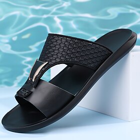 sandali da spiaggia in similpelle da uomo: eleganti ciabatte nere con cinturino regolabile per il massimo comfort