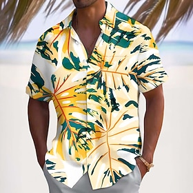 Men's Palm Leaf Tropical Plants Summer Hawaiian Shirt Button Up Shirt Aloha Shirt Short Sleeve Hawaiian Holiday Beach Wear Summer Spring Turndown 3D Print Coll