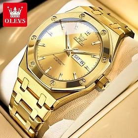 OLEVS Men Quartz Watch Minimalist Fashion Casual Business Luminous Calendar Date Week Waterproof Steel Watch