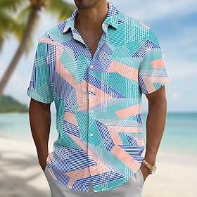 Per uomo Motivo Geometrico Linea Arte astratta Camicia Camicia con Bottoni Camicia casual Manica Corta Moda Casual Quotidiano Vacanza Estate Primavera Collo ri