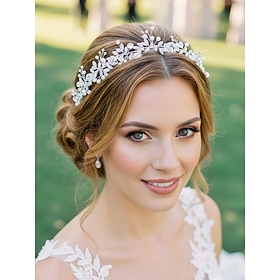 Women's Wedding Hair Crown, Gold and White Polyester Headpiece with Rhinestone and Pearl Details for Brides, Elegant Bridal Hair Accessories