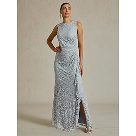 Women's Maxi Dress Sheath Dress Elegant Party Birthday Solid Color Sleeveless Crew Neck Gray