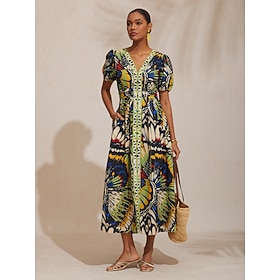 Maxikleid im Dschungel-Schmetterlings-Look aus luftigem Leinen.: retailer-supplied image