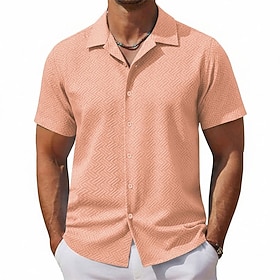 Per uomo Camicia Tessuto Camicia casual Camicia con Bottoni Giallo Rosa Kaki Manica Corta Semplice Colletto a Camicia Casuale Quotidiano Jacquard Abbigliamento