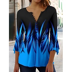 Women's Blouse Ombre Graphic Abstract Elegant Vintage Stylish 3/4 Length Sleeve V Neck Long Tops Daily Going out Buttons Blue Red Orange Green Summer Spring Fa