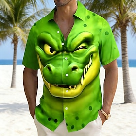 Per uomo Cartoni animati Coccodrillo Ammiccamento Camicia Camicie hawaiane Camicia Aloha Manica Corta Hawaiano Divertente Vacanza Ferie Estate Collo ripiegato