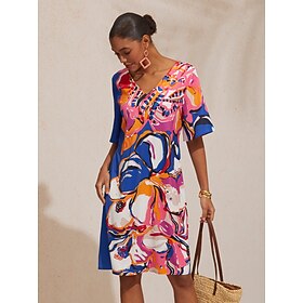 Vacation Artistic Floral Fitted Waist Satin Mini Dress