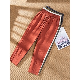 Per donna Pantaloni in cotone e lino Chinos Pantaloni harem Streetwear Essenziale Casual Lunghezza intera Vita media Semplice Coulisse Tasca Confortevole Inela