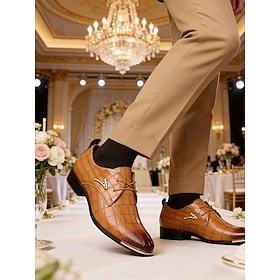 Men's Brown Crocodile-Embossed Faux Leather Oxfords – Premium Design for Weddings, Business Events and Formal Occasions