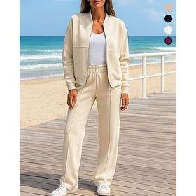 Per donna Abiti da 2 pezzi Tuta da ginnastica lounge Tasca Tinta unita Completo Abbigliamento Autunno Nero Bianco Spandex All'aperto Viaggio Sportivo Traspiran