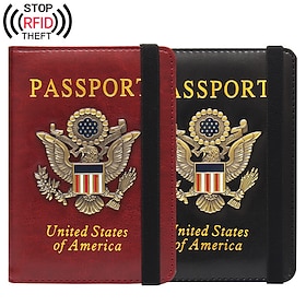RFID Blocking Passport Holder for Women Men, Leather Passport Travel Wallet with Metal 3D Metal Badge, Travel Document Holder Cover Accessories