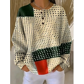 Per donna Felpa Pullover Grafico Geometrico Moda Casual Stampa Manica Lunga Girocollo Top Regolari Casuale Casa Lavoro Bottoni Kaki Primavera Autunno