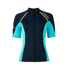 Women's 1.5mm Neoprene Wetsuit Top Thermal Full Body Suit Top Diving Suit Top Color-blocking Thermal Thickened UV-Protective Short Sleeve Swimwear Top Surfing