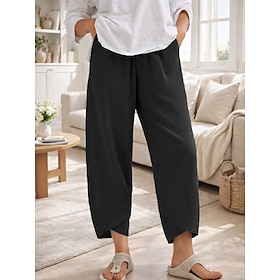 Per donna Pantaloni in cotone e lino Gamba larga Chinos Pantaloni Estivi Vacanza Streetwear Essenziale Lunghezza alla caviglia Vita media Semplice Tas