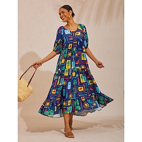 Summer Escape Geometric A-Line Satin Maxi Dress