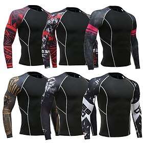 Men's Floral Print Running T-Shirt Compression Shirt Running Shirt Spring Fall Long Sleeve Quick Dry Compression Moisture Wicking Gym Workout Active Training E