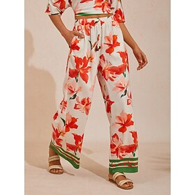 Spring Blooms Silky Satin Wide Leg Pants