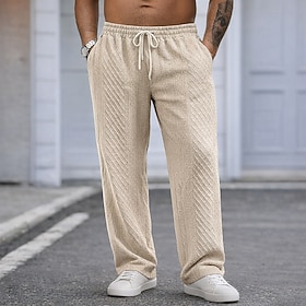 Men's Trousers Baggy Pants Casual Pants Textured Pants Drawstring Elastic Waist Textured Solid Color Comfort Full Length Daily Outdoor Streetwear Vacation Fash