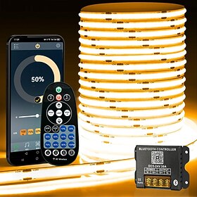 COB LED Intelligent Strip Lights Timing Music Synchronization RF Remote and AppDimmable Bright 16.4-65ft 3000-6500K  COB LED Light Strip for Bedroom Living Roo