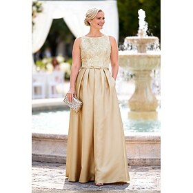 A-Line Floor Length Wedding Guest Dress Formal Dresses Evening Gown Mother of the Bride Dress Sleeveless Bateau Neck Scoop Neck Elegant Formal Evening Satin wi