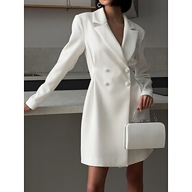 Women's Knee Length Dress White Dress Casual Dress Elegant Fashion Modern Daily Vacation Going out Slim Plain Long Sleeve V Neck Black White Summer Spring Fall