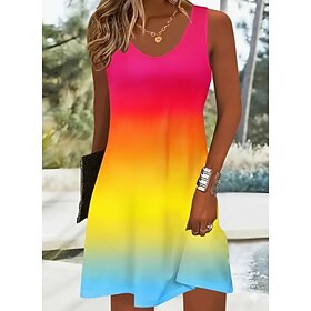 Women's Knee Length Dress Casual Dress Sundress A Line Dress Off The Shoulder Dress Vacation Casual Regular Fit Graphic Abstract Marble Sleeveless U Neck Scoop