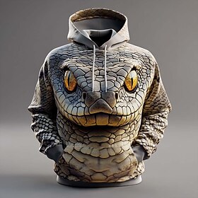 3D Realistic Snake Head Graphic Hoodie Mens All Over Print Sweatshirt Gold Eyes Reptile Skin Texture Hooded Jacket Clothing Apparel S M L XL XXL XXXL