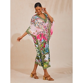 rosa Dschungelparty fließender Chiffon-Diamantkaftan: retailer-supplied image