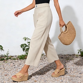 Per donna Pantaloni in cotone e lino Pantaloni Eleganti Vacanza Classico Casual Quotidiano Lunghezza intera Misura del girovita medio Semplice Tasca Baggy Como