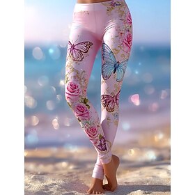 Women's Pants Trousers Leggings Cozy Leggings Vacation Basic Casual Full Length High Waist Butterfly Flower Elastic Waist Print Comfort Breathability Comfortab