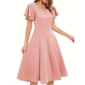 1950s Retro Vintage Midi Swing Dress Flare Dress Short Sleeves Solid Color Fit  Flare Swing Fancy Dress Women's Carnival Valentine's Day Masquerade Vacation Ma