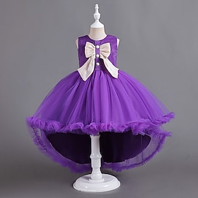 Abito da damigella d'onore bambina Ragazze Abito formale Abiti da sposa Feste Matrimonio Formale Adorabile Principessa Bello Patchwork Rete Tinta unica Senza M