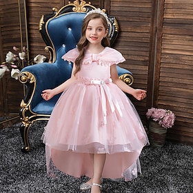 Abito da damigella d'onore bambina Ragazze Abito formale Abiti da sposa Feste Matrimonio Formale Adorabile Formale Principessa Patchwork Rete Tinta unica Senza