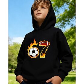 Unisex 3D Graphic Football Funny Slang 67 Hoodie Pullover Long Sleeve 3D Print Spring Fall Sports Fashion Streetwear Kids 4-12 Years Hooded Casual Daily Outdoo