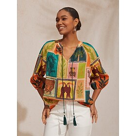 Vacation Tropical Element Floral Loose fit Chiffon Top: retailer-supplied image