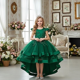 Abito da damigella d'onore bambina Ragazze Abito formale Abiti da sposa Feste Matrimonio Formale Moda Adorabile Formale Patchwork Rete Tinta unica Senza Manich