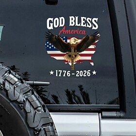 Patriotic U.S. 250th Anniversary God Bless America Eagle 1776–2026 Car Window Decal Sticker, Anniversary Eagle Stickers, USA Independence Flag Decals, Durable