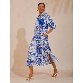 robe longue bleue style lin léger St Barth Blooms: retailer-supplied image